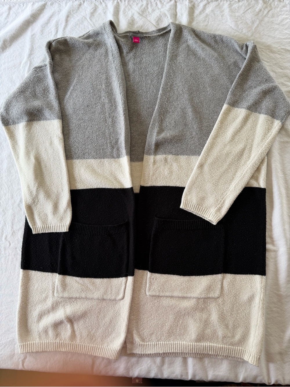 Vince Camuto Gray, Cream & Black Colorblock Open Cardigan